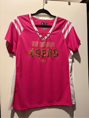 Team Apparel Pink and White San Francisco 49ers Lace-Up Fan Jersey